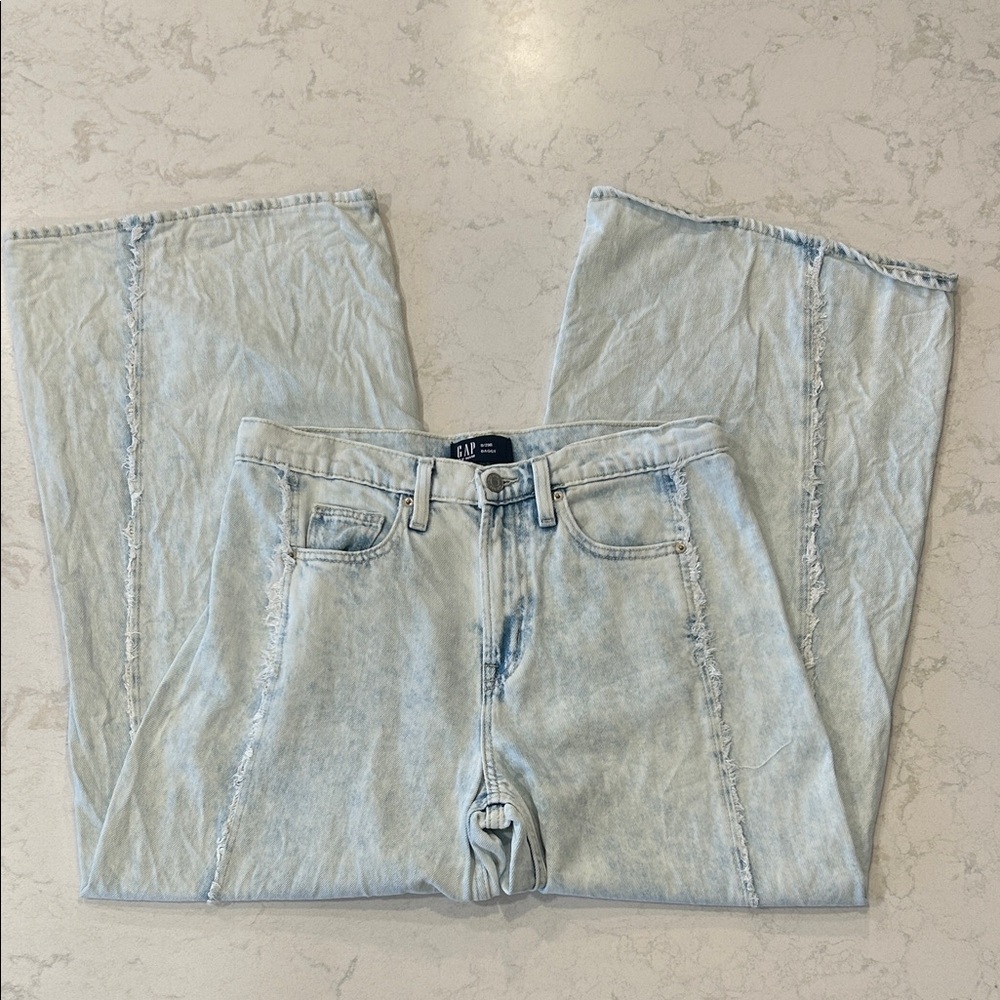 Gap Baggy Light Isla Wash Wide-Leg Ultra Soft Frayed Seam Jeans Bohemian Size 8 - Picture 14 of 14